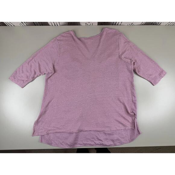 J Jill Love Linen Pintucked Tunic Blouse Top XL Pink 3/4 Sleeve Slits Cottage - Picture 13 of 14